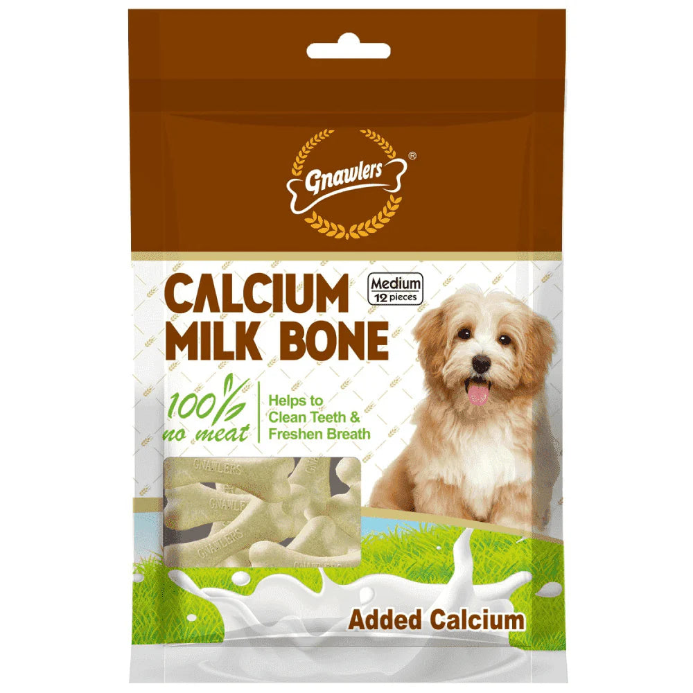 Gnawlers Calcium Milk Bone Dog Treats, 12 Pcs.
