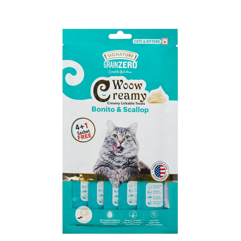 Signature Grain Zero Woow Creamy Bonito & Scallop Lickable Treats for Cat & Kitten – 75 g.