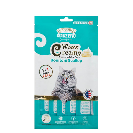 Signature Grain Zero Woow Creamy Bonito & Scallop Lickable Treats for Cat & Kitten – 75 g.