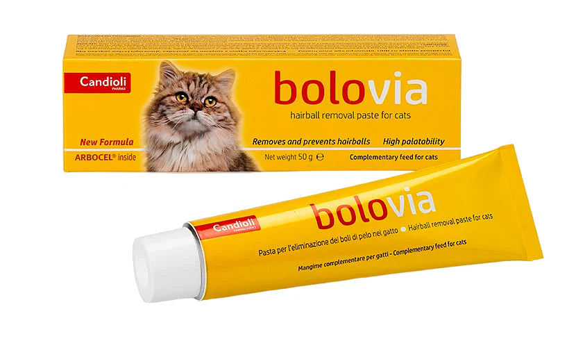 Candioli Bolovia, safe for cats, helps them pass hair easily.