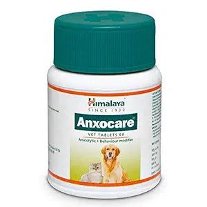 Himalaya Anxocare vet tablets container with images of a dog and a cat on a white background