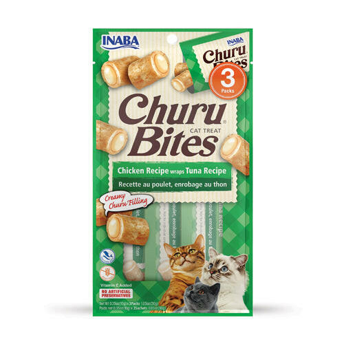 INABA Churu Churu Bites Chicken Wraps Tuna Flavor Cat Treats USA721B, 30 g.