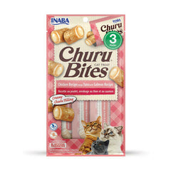 INABA Churu Churu Bites Chicken Wraps Tuna with Salmon Recipe Flavor Cat Treats USA723B, 30 g.