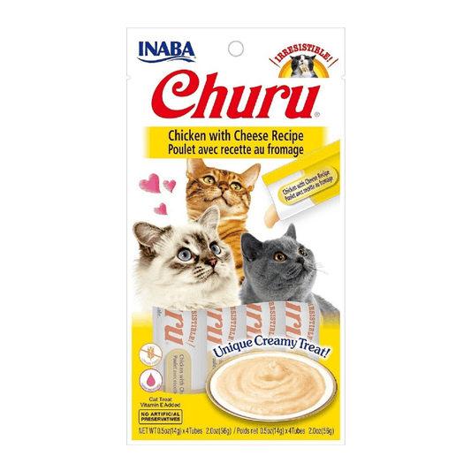 INABA Churu Chicken with Cheese Recipe Lickable Purée Natural Cat Treats USA607A, 56 g (Pack of 1).