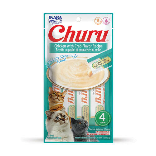 INABA Churu Chicken with Crab Recipe Lickable Purée Natural Cat Treats USA609A, 56 g.