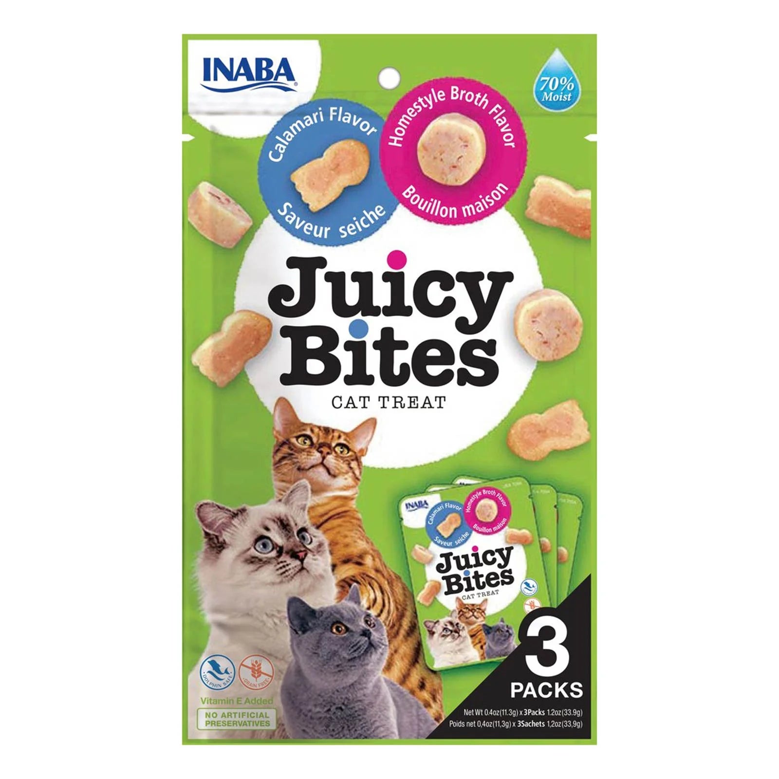 INABA Churu Juicy Bites Homestyle Broth and Calamari Flavor Cat Treats USA705A, 33.9 g (Pack of 1).
