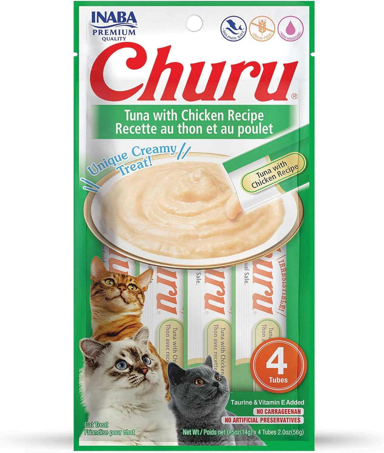 INABA Churu Tuna With Chicken Recipe Lickable Purée Natural Cat Treats USA602A, 56 g (Pack of 1).