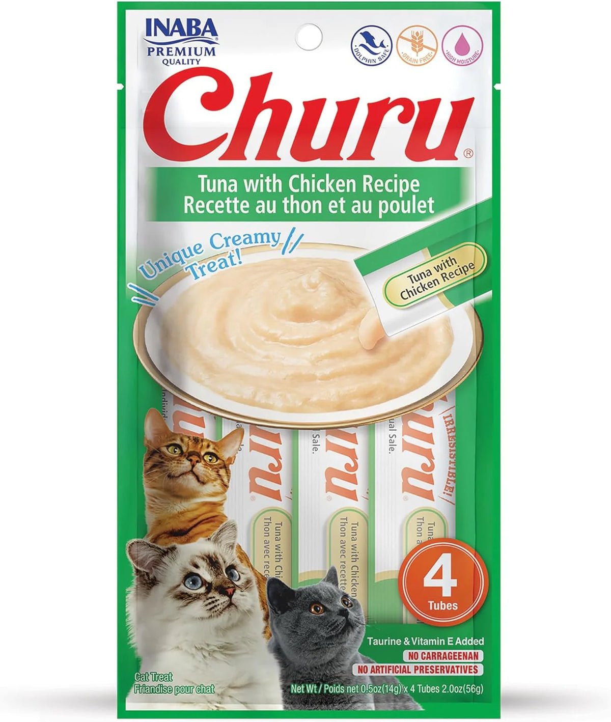 INABA Churu Tuna With Chicken Recipe Lickable Purée Natural Cat Treats USA602A, 56 g (Pack of 1).