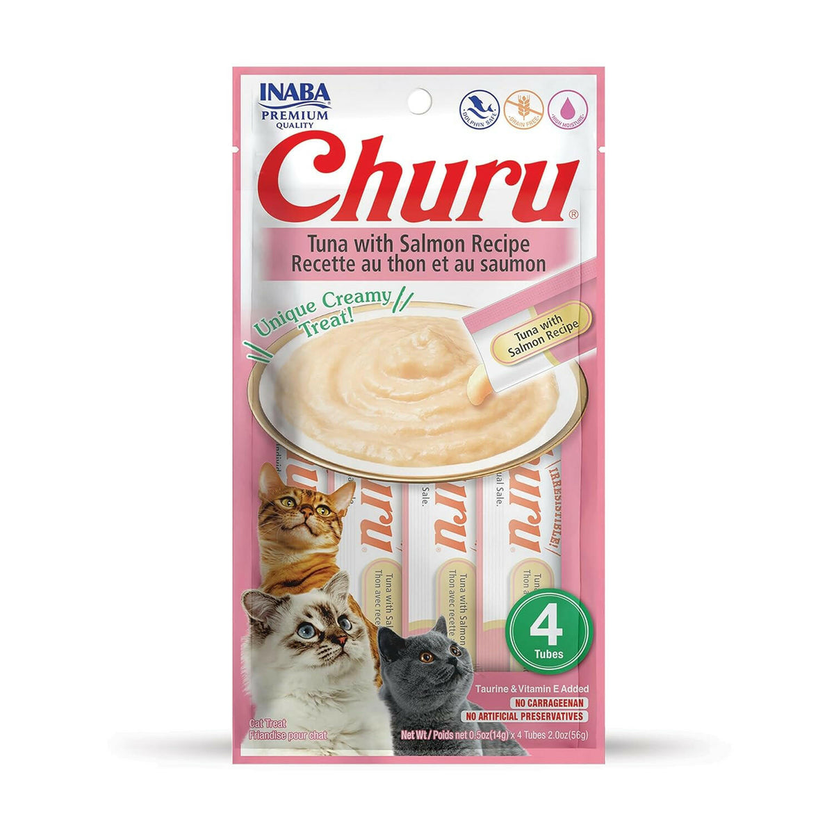 INABA Churu Tuna with Salmon Recipe Lickable Purée Natural Cat Treats USA606A, 56 g (Pack of 1).