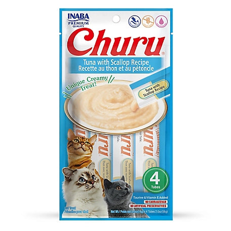 INABA Churu Tuna With Scallop Recipe Lickable Purée Natural Cat Treats USA604A, 56 g (Pack of 1).