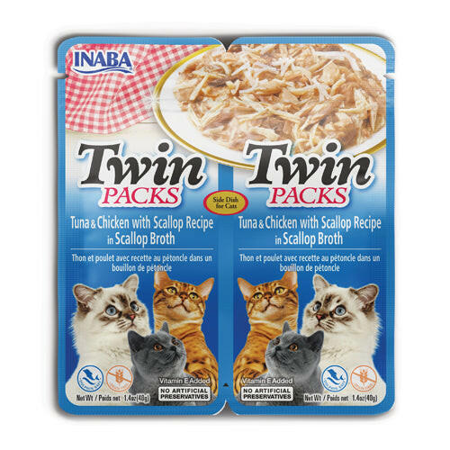 INABA Churu Twins Tuna with Chicken & Scallop Cat Treats USA803B, 80 g (Pack of 1).