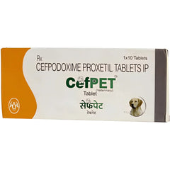 Box of CefPET veterinary medication with a dog illustration on a white background