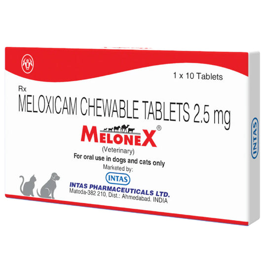 Box of Meloxicam Chewable Tablets 2.5 mg MeloneX for veterinary use on a white background