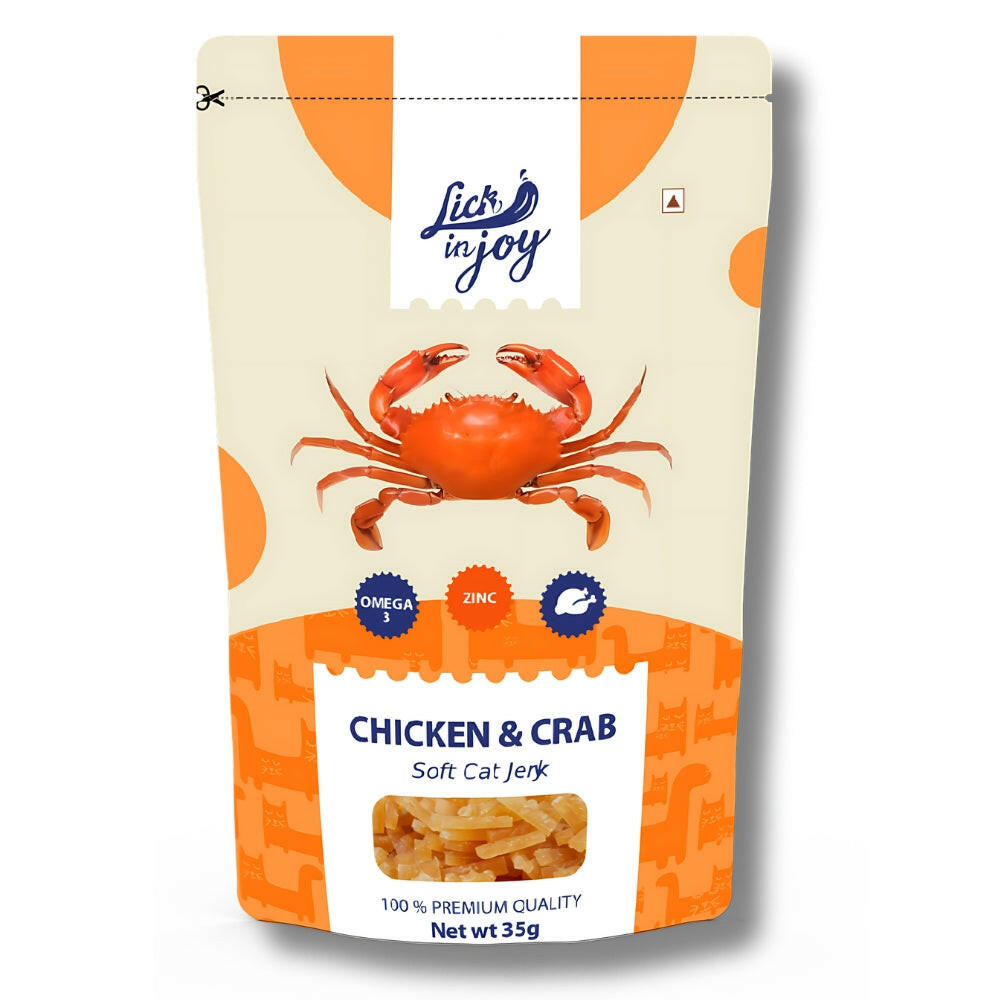 Lick in Joy Soft Cat Jerky All Life Stages Cat Treats, Chicken and Crab, 35 g.