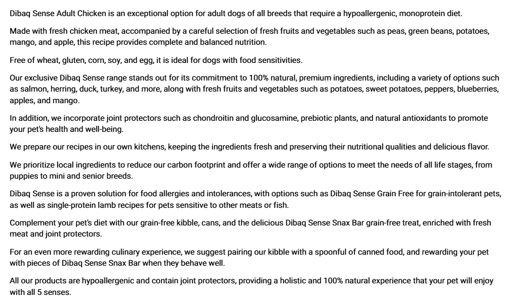 Adult chicken dog food, low grain.