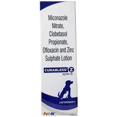 Curableless-Z veterinary lotion packaging for dogs on a white background