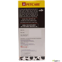 Petcare supplement packaging with text and branding on a white background