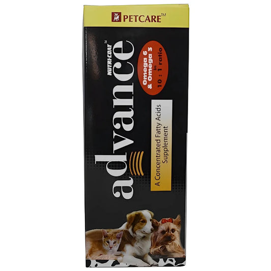 Petcare Advance supplement packaging with images of pets on a white background