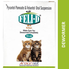 FELI-D kitten dewormer packaging with two kittens on a white background