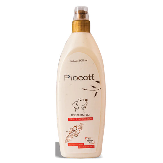 Procott dog shampoo bottle on a white background