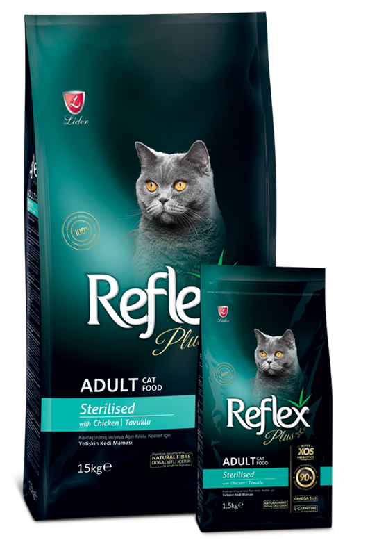 Reflex Plus Sterilised Adult Cat Food with Chicken, 1.5KG, helps cats stay healthy.