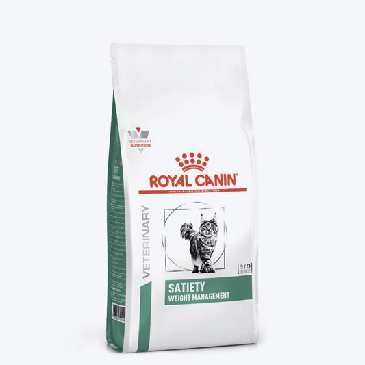 Royal Canin Veterinary Diet Satiety Weight Management cat food bag on a white background