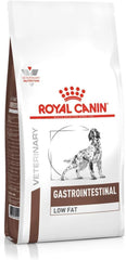 Royal Canin Veterinary Gastrointestinal Low Fat dog food packaging on a white background
