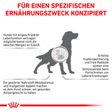 Dog nutrition label with text and a silhouette of a dog wearing a heart-shaped tag.