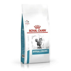 Royal Canin hypoallergenic cat food bag on a white background