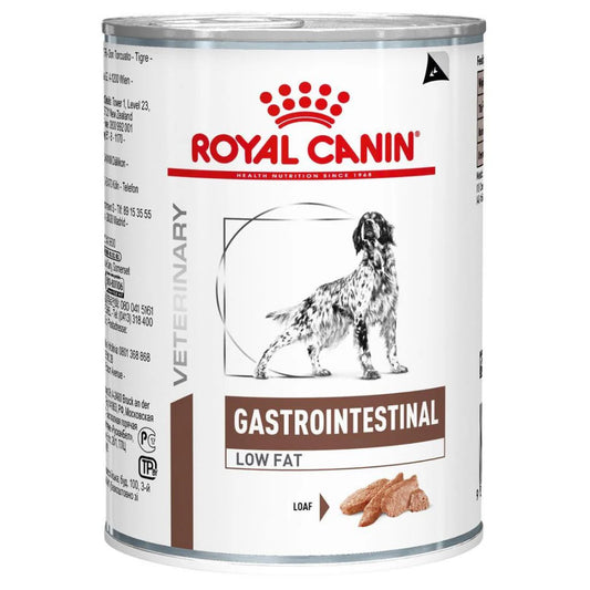 Royal Canin Veterinary Gastrointestinal Low Fat can for dogs on a white background
