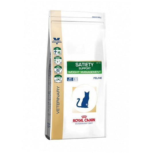 Royal Canin Veterinary Diet bag for feline weight management on a white background
