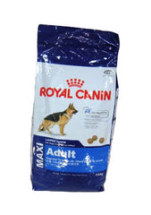 Bag of Royal Canin Maxi Adult dog food on a white background