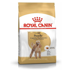 Royal Canin dog food package for adult Poodles on a white background
