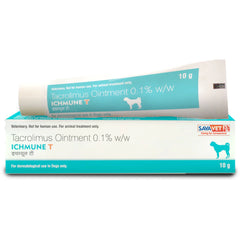 Savavet Tacrolimus Ointment packaging for dogs on a white background