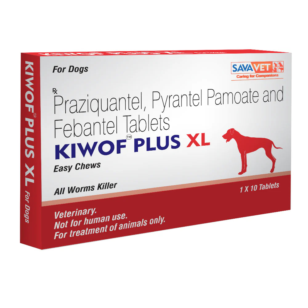 Box of Kiwof Plus XL for dogs with Savavet branding on a white background
