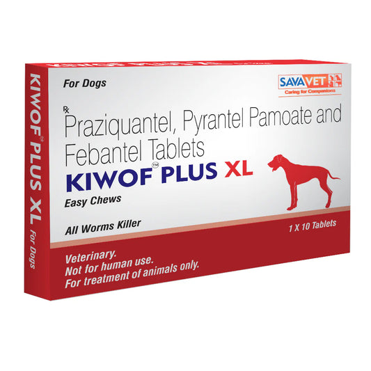 Box of Kiwof Plus XL for dogs with Savavet branding on a white background