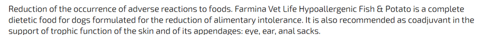 Farmina Vet Life Hypoallergenic Fish & Potato Dog Food.
