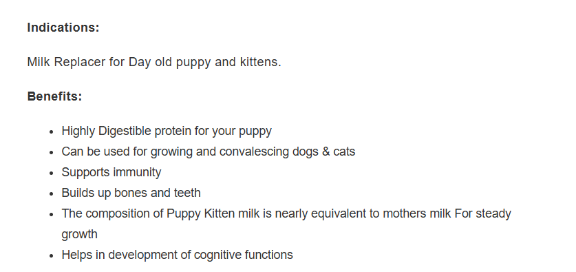 Vetina Puppy & Kitten Milk Replacer Powder.