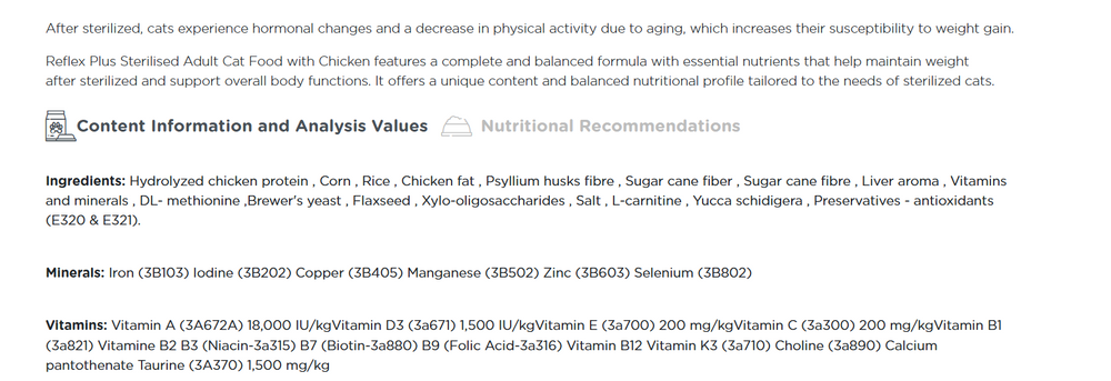 Healthy weight cat food, Reflex Plus, vitamins and L-carnitine for fit cats.