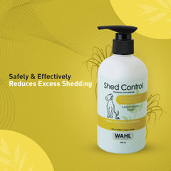 Wahl Shed Control shampoo bottle on a yellow background