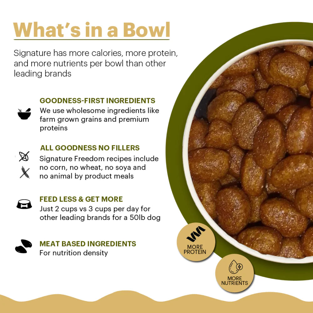 Grain free food for dogs, Signature, good protein for strong muscles.
