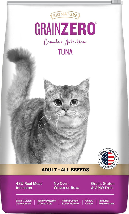 Bag of Signature Grain Zero Adult Cat Food Tuna.
