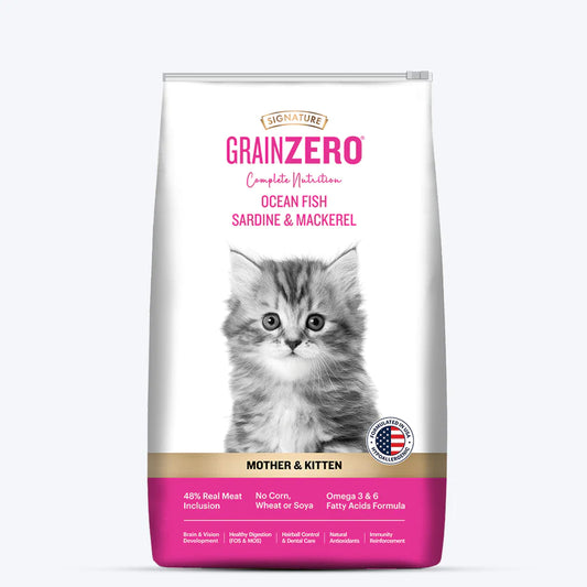 Bag of Grain Zero Signature Kitten Dry Food.
