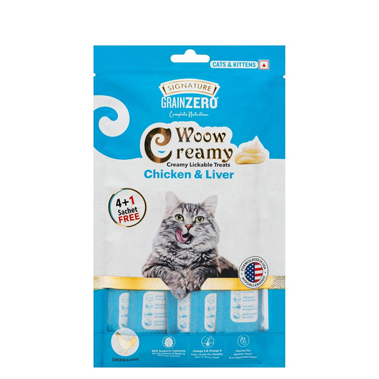 Signature Grain Zero Woow Creamy Chicken & Liver Lickable Treats for Cat & Kitten – 75 g.