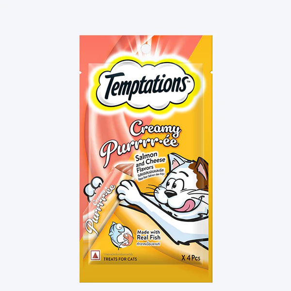 Temptations Creamy Purrrr ee Salmon & Cheese Cat Treats.