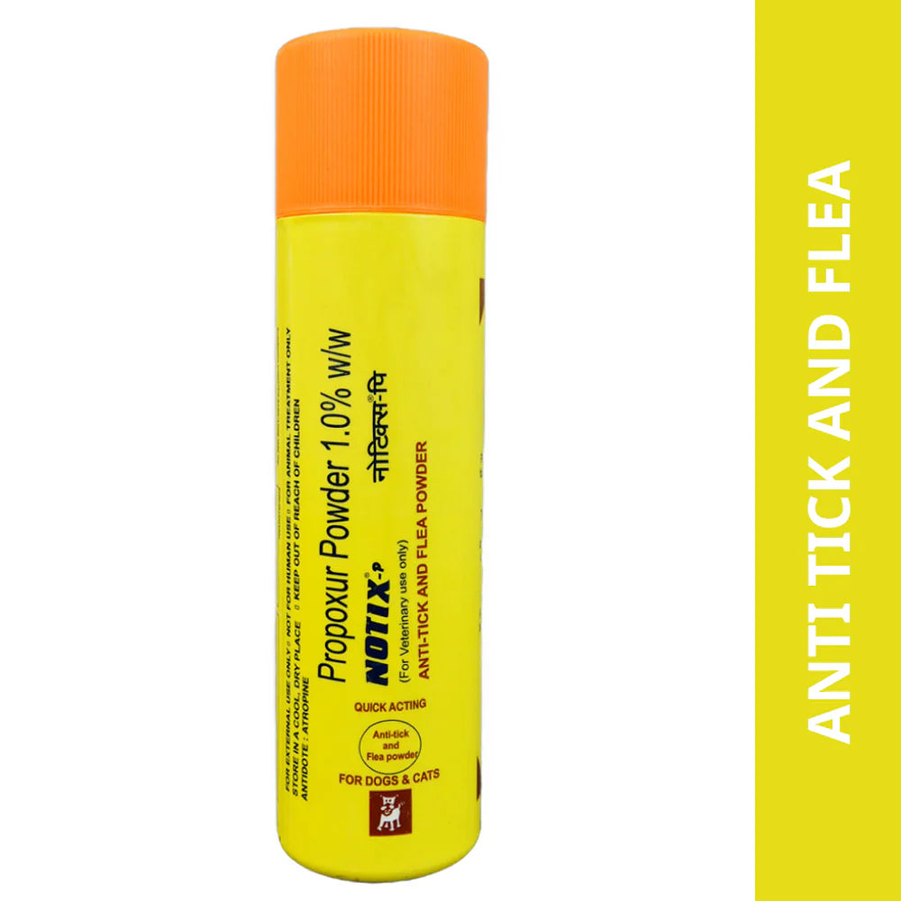 Yellow and orange bottle of Nyl'xt Plus Propoxur Powder on a white background