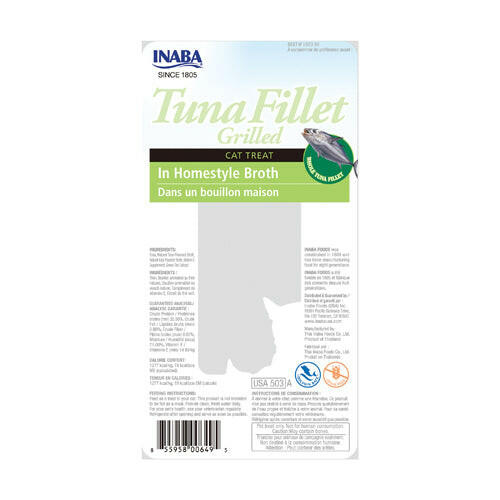 INABA Churu Tuna Fillet Tuna Home Style Broth Cat Treats USA503A, 15 g (Pack of 1).