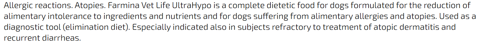 Dog food for allergies, helps with itchy skin and upset stomachs.