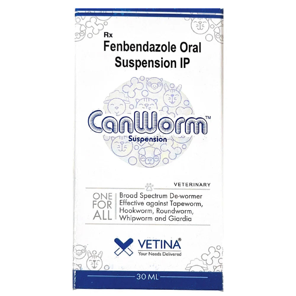 Can worm suspension packaging with branding on a white background