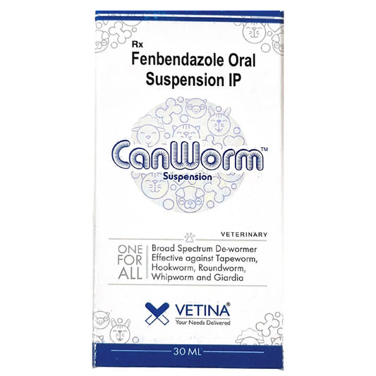 Can worm suspension packaging with branding on a white background